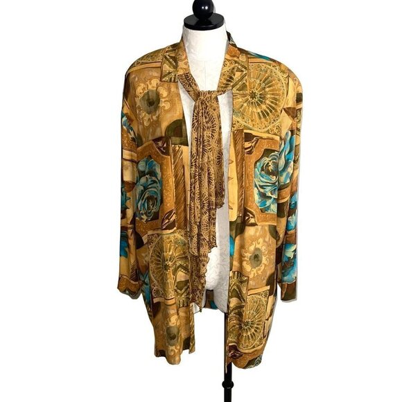 A.K.F. Vintage Womens Jacket Size Medium Rayon Scarf Art To Wear Open Front - Picture 1 of 14